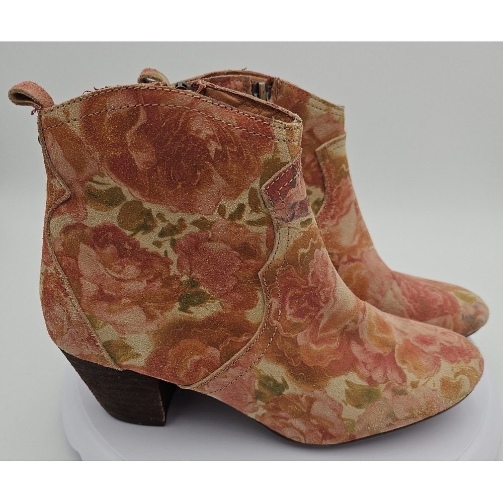 Sbicca Petunia Floral Suede Zip Ankle Bootie‎ W/7 Boho Cottagecore Garden *READ